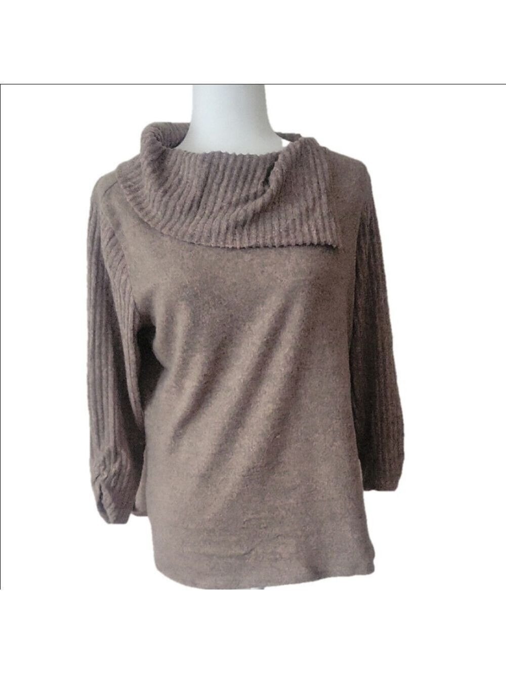 Brown Cowl Neck Sweater Large Stretchy Lightweight - Picture 2 of 7